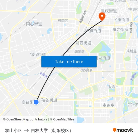 双山小区 to 吉林大学（朝阳校区） map