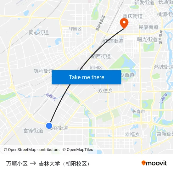 万顺小区 to 吉林大学（朝阳校区） map