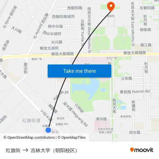 红旗街 to 吉林大学（朝阳校区） map