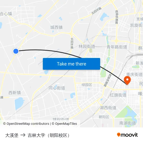 大溪堡 to 吉林大学（朝阳校区） map