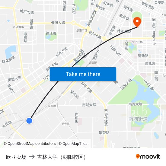 欧亚卖场 to 吉林大学（朝阳校区） map