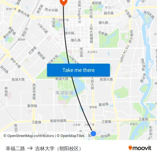 幸福二路 to 吉林大学（朝阳校区） map