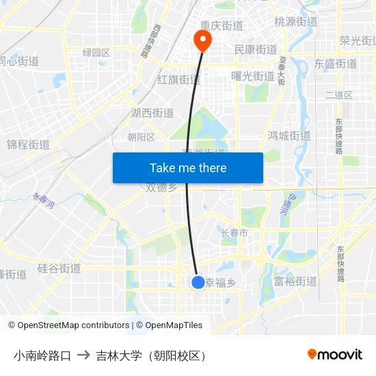 小南岭路口 to 吉林大学（朝阳校区） map