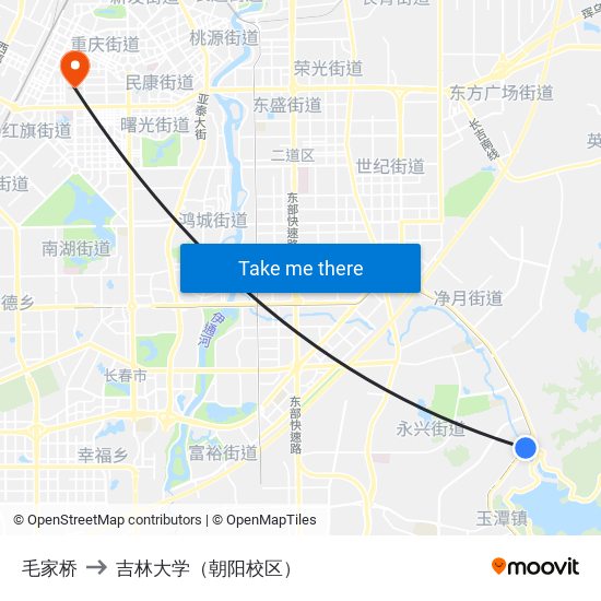 毛家桥 to 吉林大学（朝阳校区） map