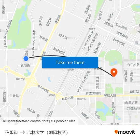 信阳街 to 吉林大学（朝阳校区） map