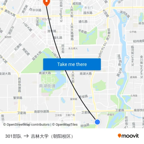 301部队 to 吉林大学（朝阳校区） map
