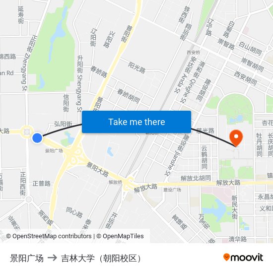 景阳广场 to 吉林大学（朝阳校区） map