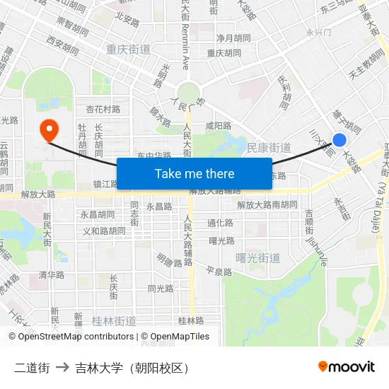 二道街 to 吉林大学（朝阳校区） map