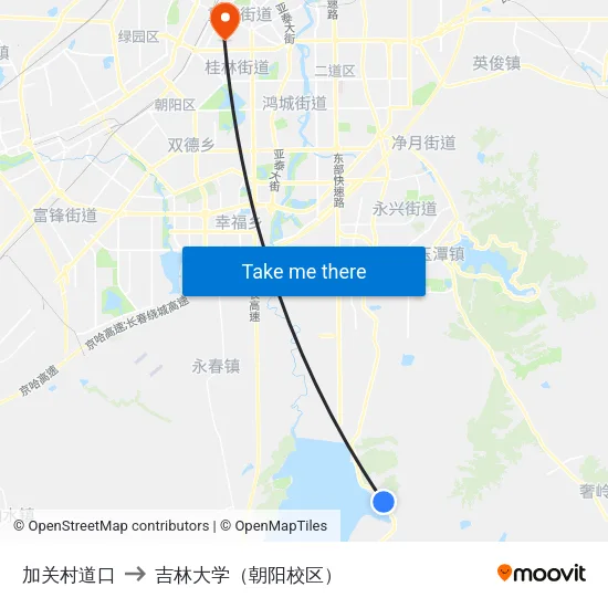加关村道口 to 吉林大学（朝阳校区） map