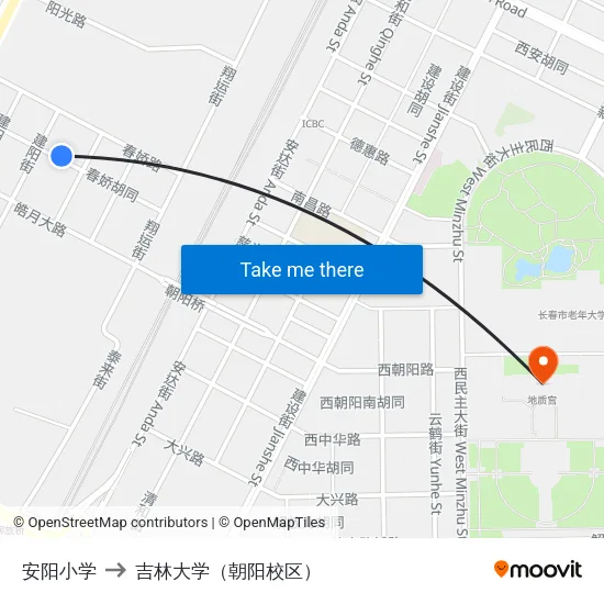 安阳小学 to 吉林大学（朝阳校区） map