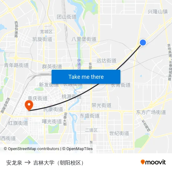 安龙泉 to 吉林大学（朝阳校区） map