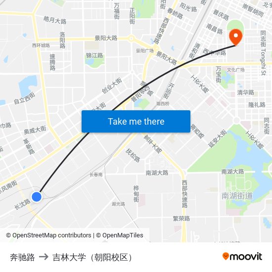 奔驰路 to 吉林大学（朝阳校区） map