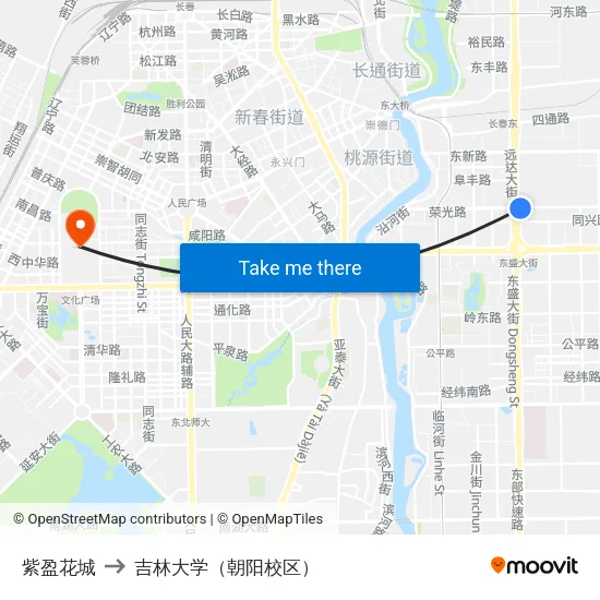 紫盈花城 to 吉林大学（朝阳校区） map