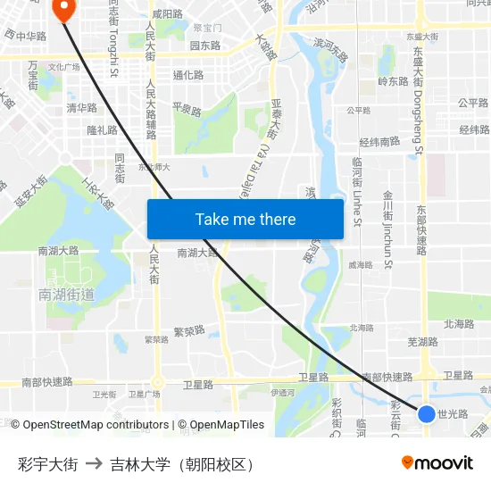 彩宇大街 to 吉林大学（朝阳校区） map