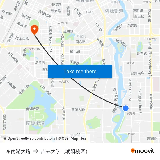 东南湖大路 to 吉林大学（朝阳校区） map