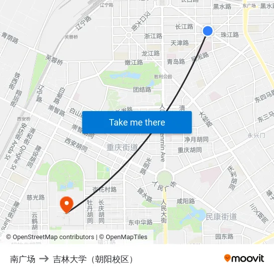 南广场 to 吉林大学（朝阳校区） map