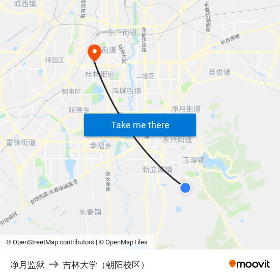 净月监狱 to 吉林大学（朝阳校区） map