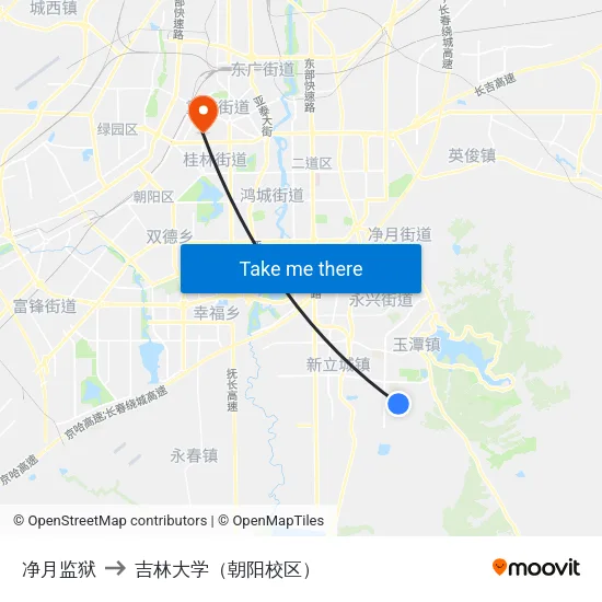 净月监狱 to 吉林大学（朝阳校区） map