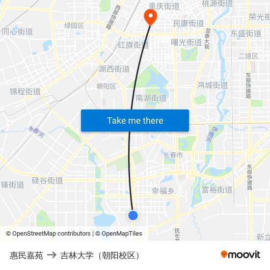惠民嘉苑 to 吉林大学（朝阳校区） map