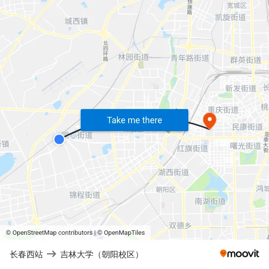 长春西站 to 吉林大学（朝阳校区） map