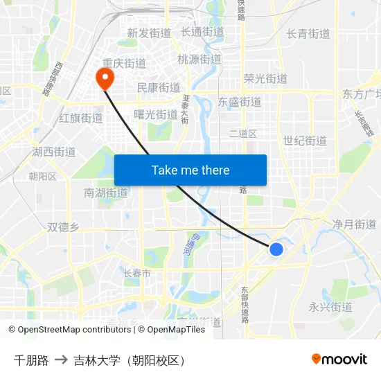 千朋路 to 吉林大学（朝阳校区） map