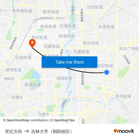 世纪大街 to 吉林大学（朝阳校区） map