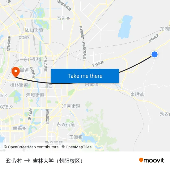 勤劳村 to 吉林大学（朝阳校区） map