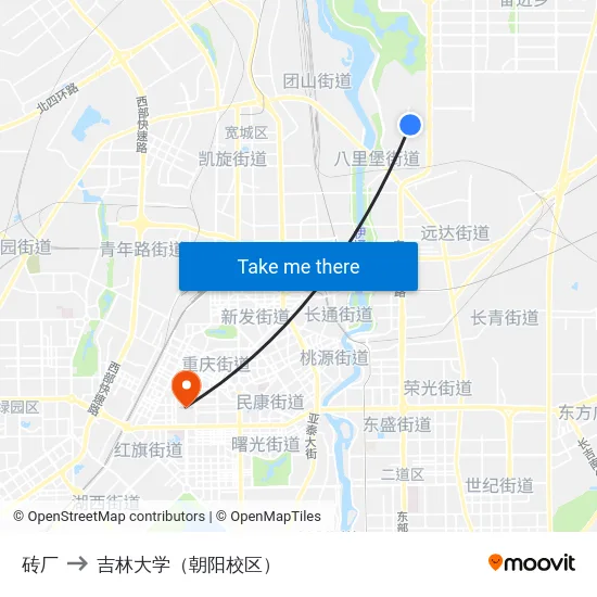 砖厂 to 吉林大学（朝阳校区） map