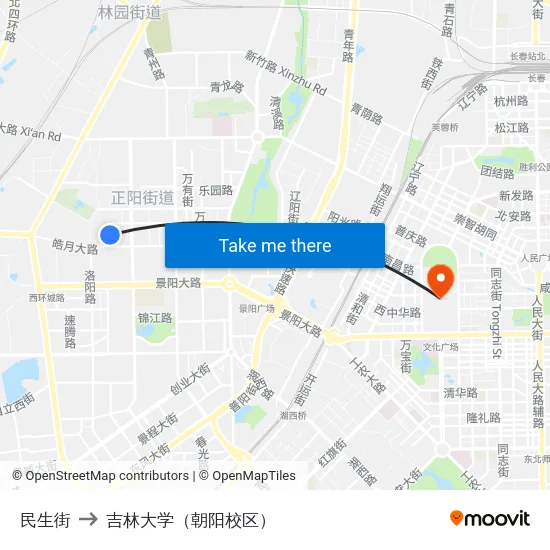 民生街 to 吉林大学（朝阳校区） map