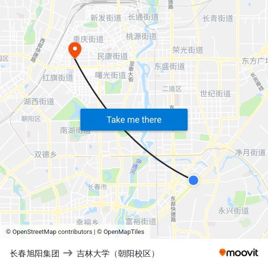 长春旭阳集团 to 吉林大学（朝阳校区） map
