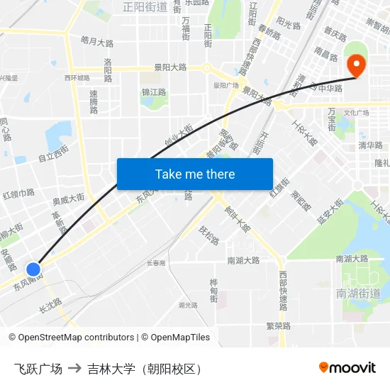 飞跃广场 to 吉林大学（朝阳校区） map