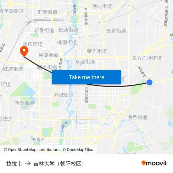 拉拉屯 to 吉林大学（朝阳校区） map