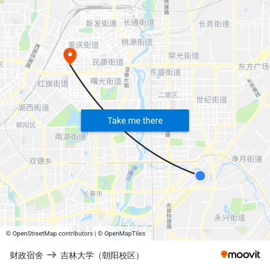 财政宿舍 to 吉林大学（朝阳校区） map