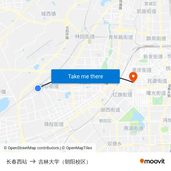 长春西站 to 吉林大学（朝阳校区） map