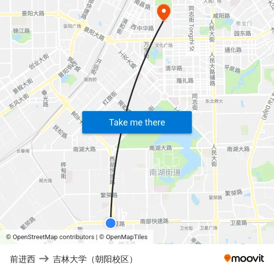 前进西 to 吉林大学（朝阳校区） map