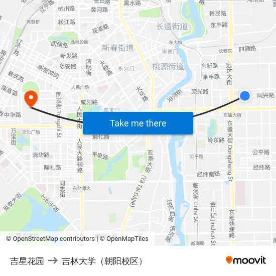 吉星花园 to 吉林大学（朝阳校区） map