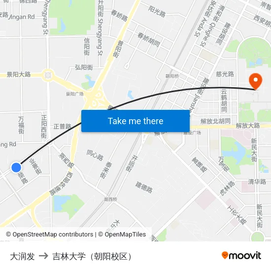 大润发 to 吉林大学（朝阳校区） map