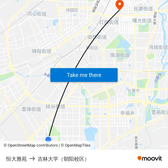 恒大雅苑 to 吉林大学（朝阳校区） map