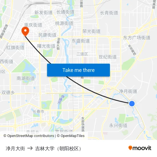 净月大街 to 吉林大学（朝阳校区） map