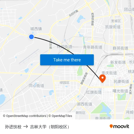 孙进技校 to 吉林大学（朝阳校区） map