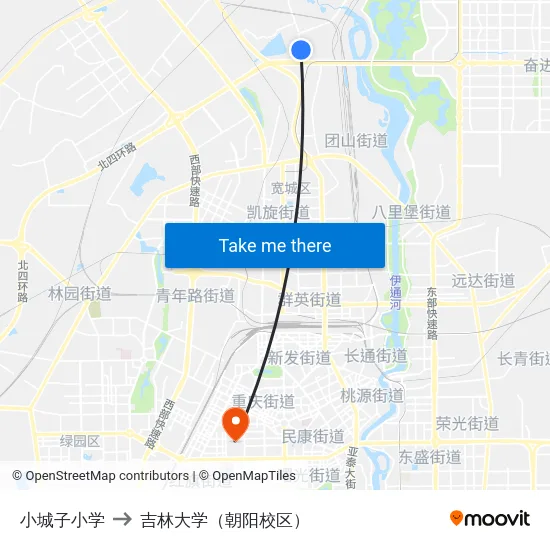 小城子小学 to 吉林大学（朝阳校区） map