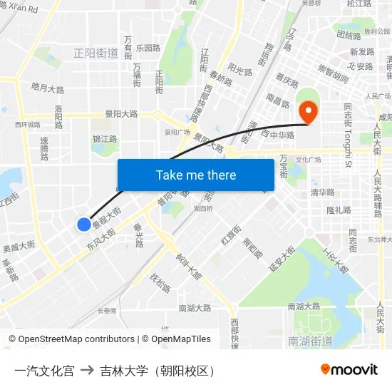 一汽文化宫 to 吉林大学（朝阳校区） map
