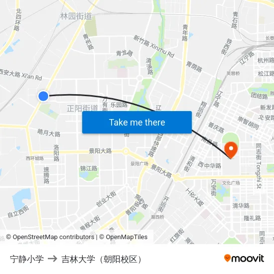 宁静小学 to 吉林大学（朝阳校区） map