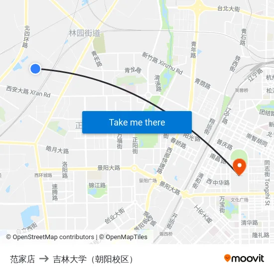 范家店 to 吉林大学（朝阳校区） map