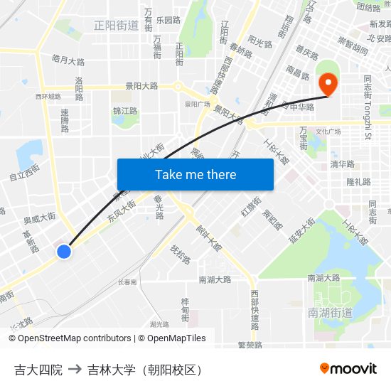 吉大四院 to 吉林大学（朝阳校区） map