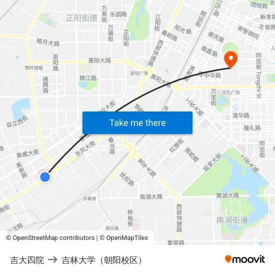 吉大四院 to 吉林大学（朝阳校区） map