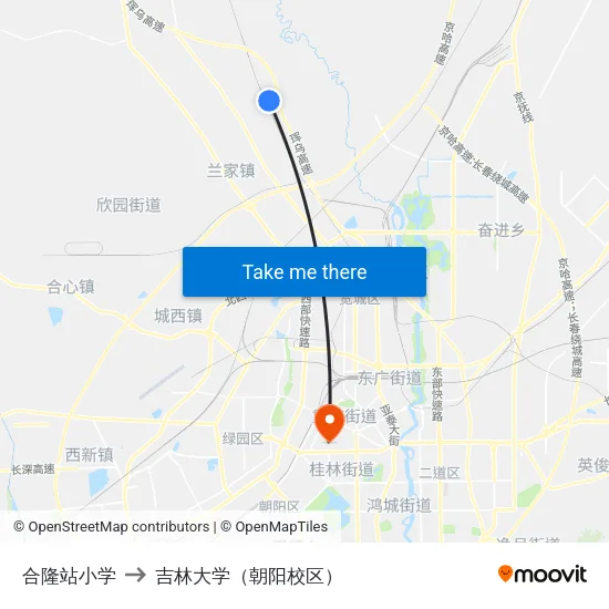 合隆站小学 to 吉林大学（朝阳校区） map