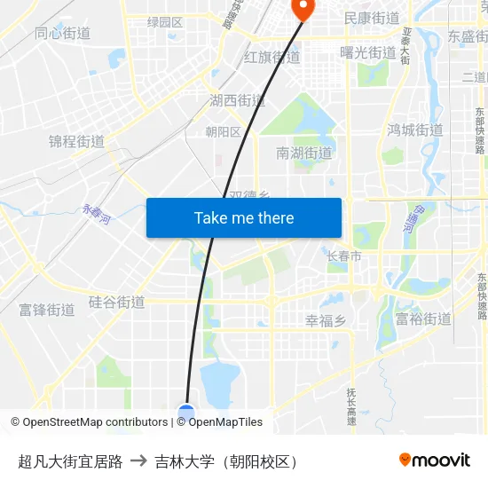超凡大街宜居路 to 吉林大学（朝阳校区） map