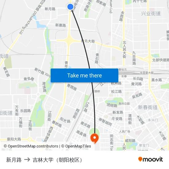 新月路 to 吉林大学（朝阳校区） map