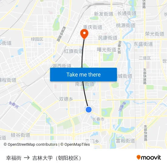 幸福街 to 吉林大学（朝阳校区） map